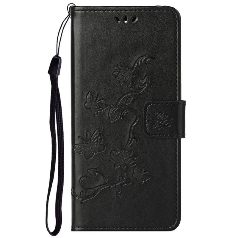 Capa Folio Para Moto G41 / G31 De Cordão Pulseira Borboletas E Flores