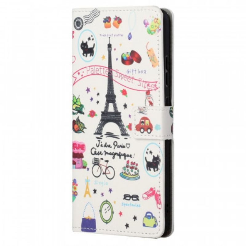 Capa Folio Para Moto G41 / G31 Eu Amo Paris