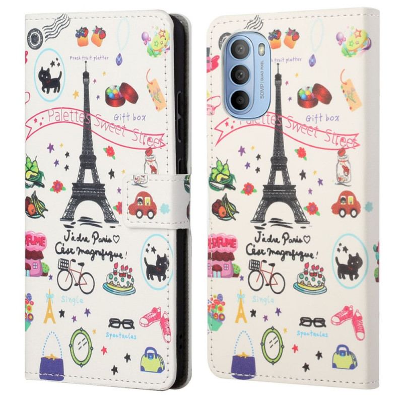 Capa Folio Para Moto G41 / G31 Eu Amo Paris