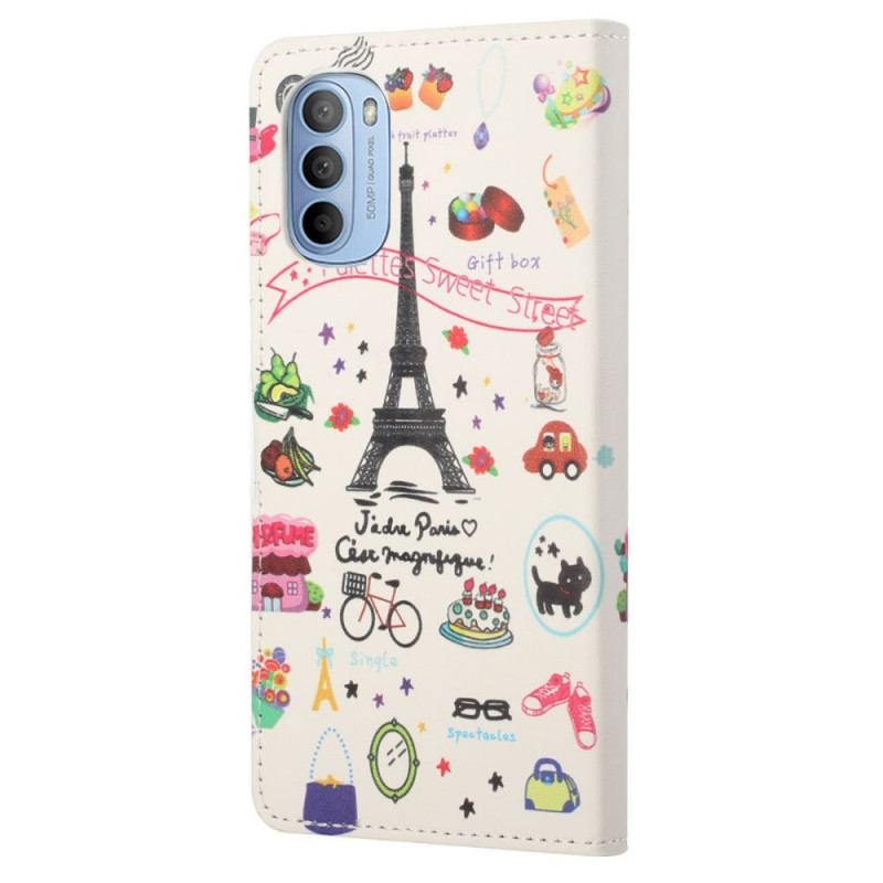 Capa Folio Para Moto G41 / G31 Eu Amo Paris