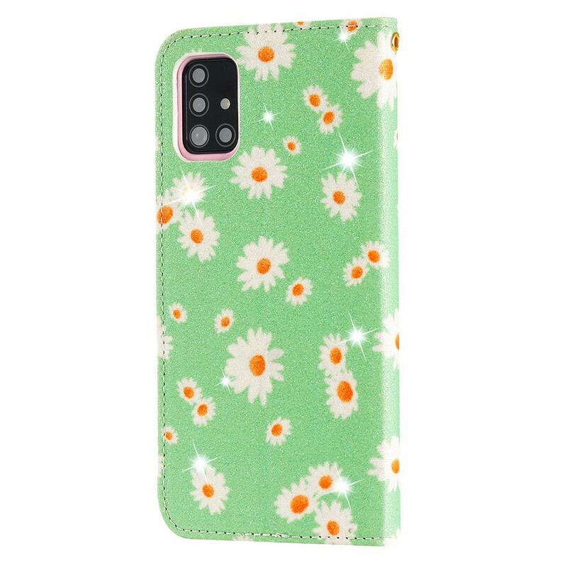 Capa De Celular Para Samsung Galaxy A51 Flip Margaridas De Couro Falso