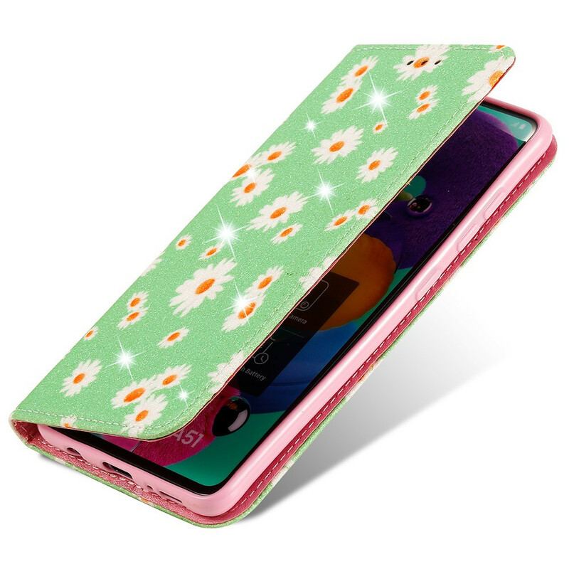 Capa De Celular Para Samsung Galaxy A51 Flip Margaridas De Couro Falso