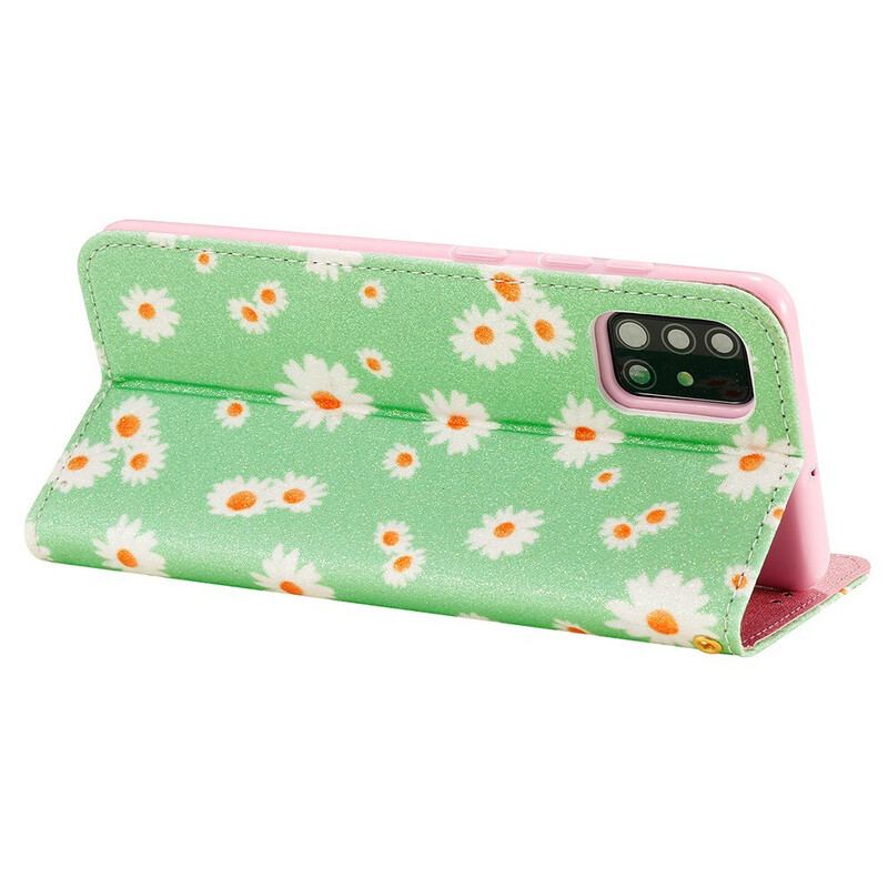 Capa De Celular Para Samsung Galaxy A51 Flip Margaridas De Couro Falso