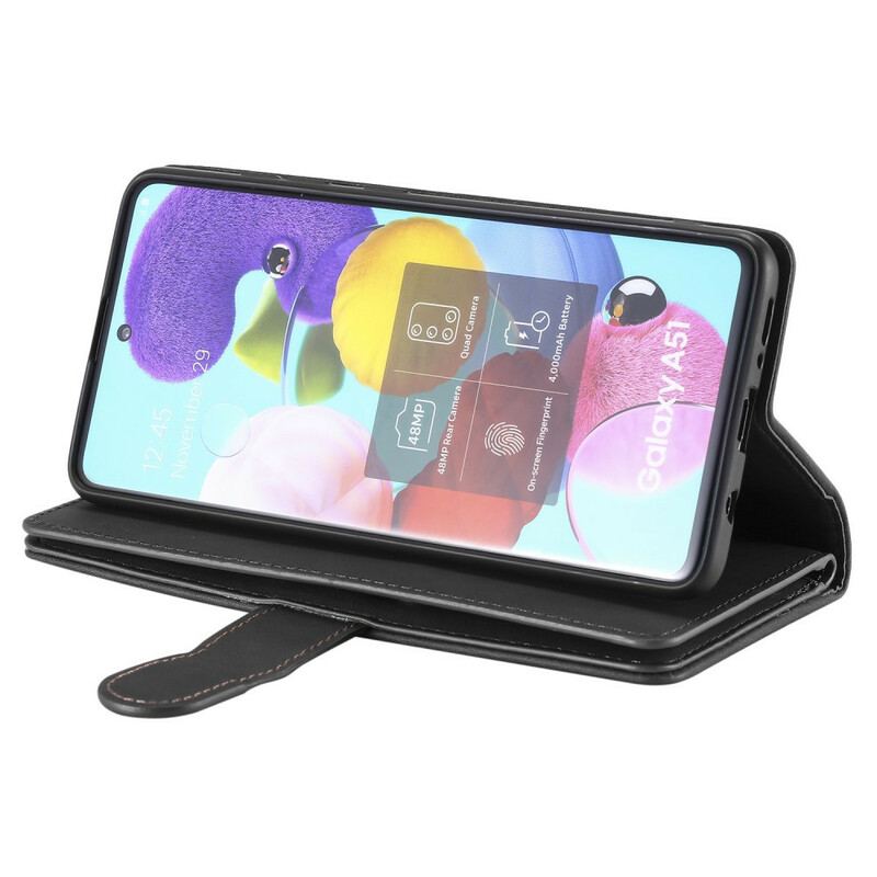 Capa De Couro Para Samsung Galaxy A51 Bolso Com Contornos Reforçados