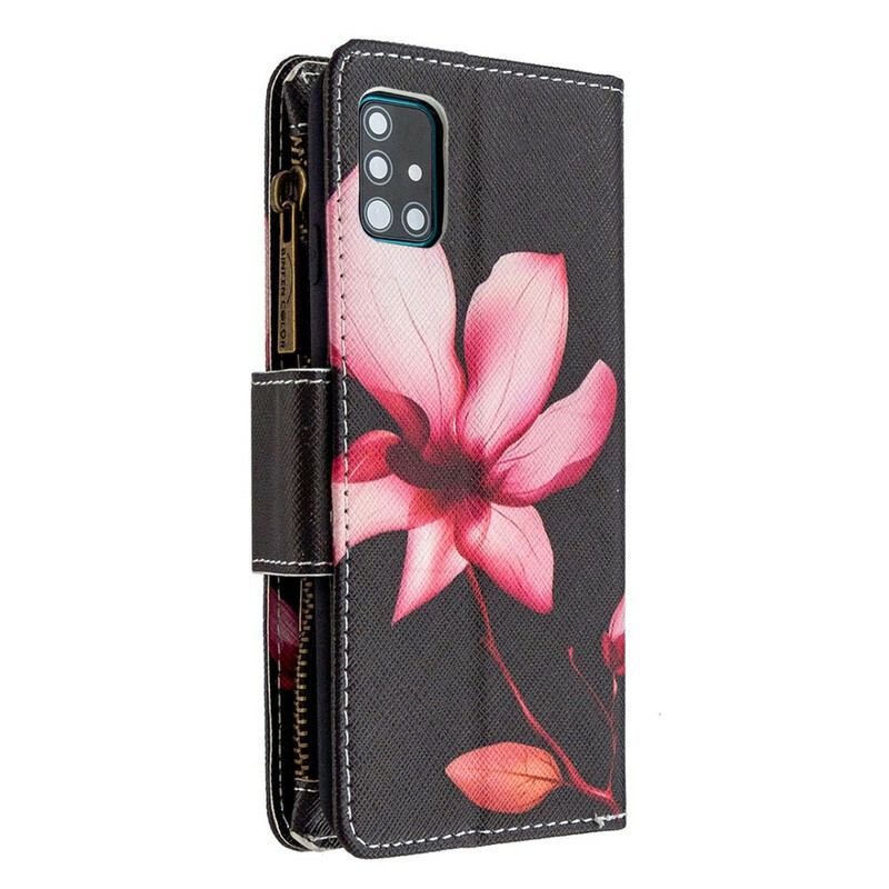 Capa De Couro Para Samsung Galaxy A51 Bolso Com Zíper Flor