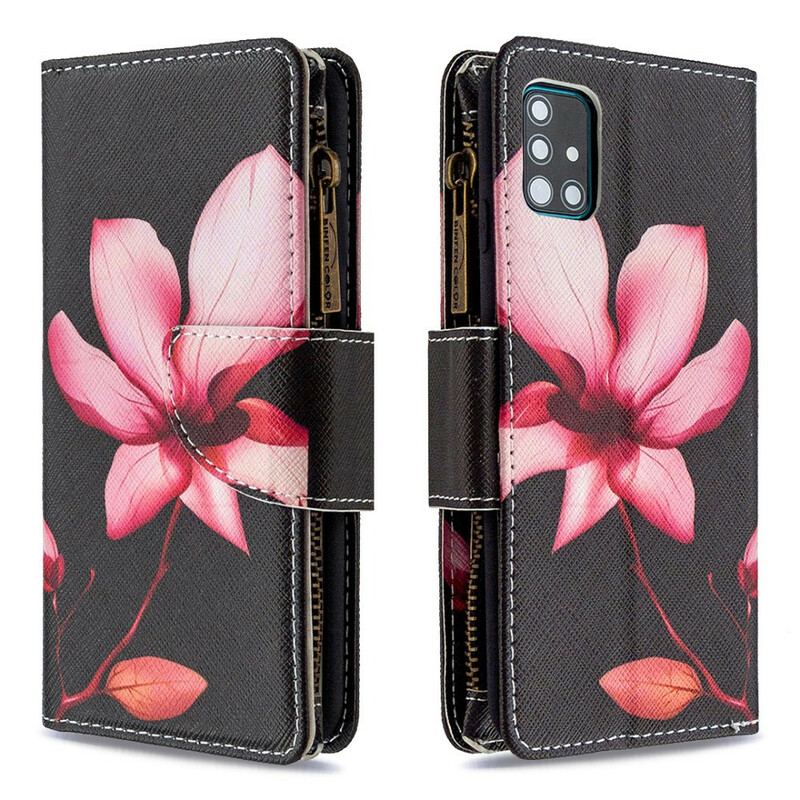 Capa De Couro Para Samsung Galaxy A51 Bolso Com Zíper Flor