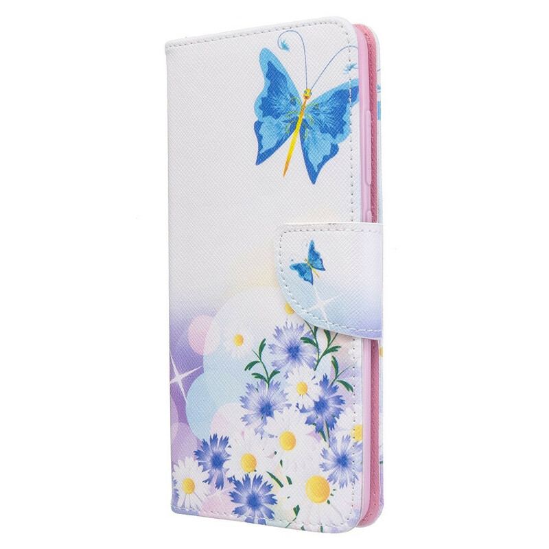 Capa De Couro Para Samsung Galaxy A51 Borboletas E Flores Pintadas