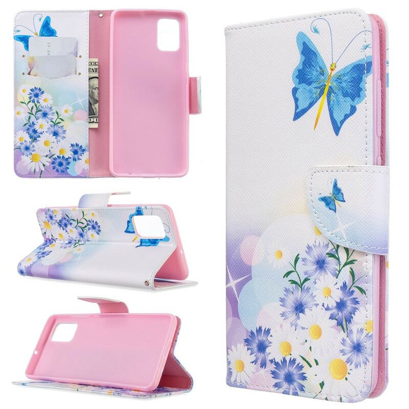 Capa De Couro Para Samsung Galaxy A51 Borboletas E Flores Pintadas