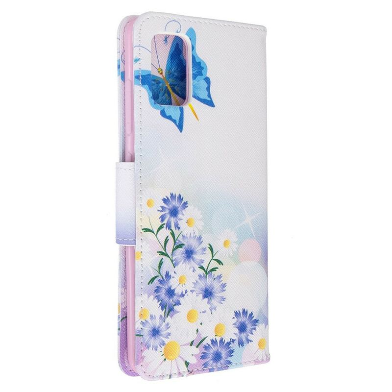 Capa De Couro Para Samsung Galaxy A51 Borboletas E Flores Pintadas