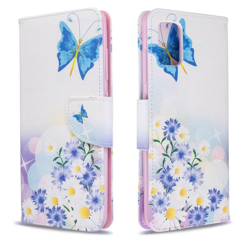 Capa De Couro Para Samsung Galaxy A51 Borboletas E Flores Pintadas