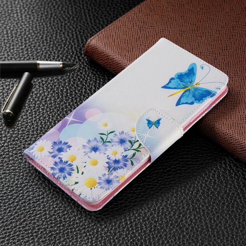 Capa De Couro Para Samsung Galaxy A51 Borboletas E Flores Pintadas