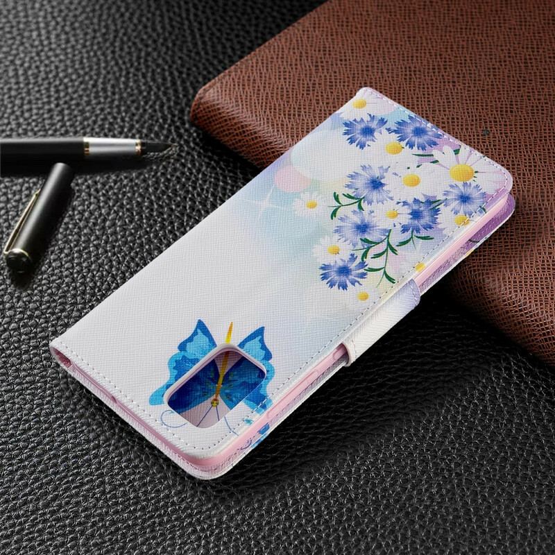 Capa De Couro Para Samsung Galaxy A51 Borboletas E Flores Pintadas