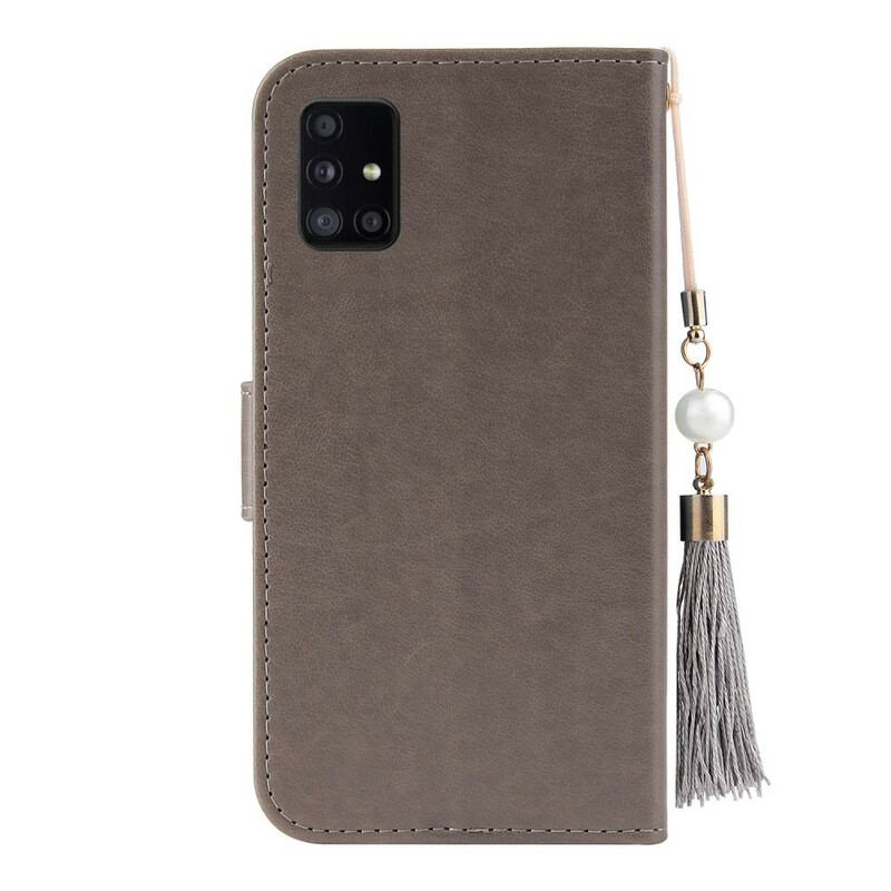 Capa De Couro Para Samsung Galaxy A51 De Cordão Árvore E Gato Com Cordão