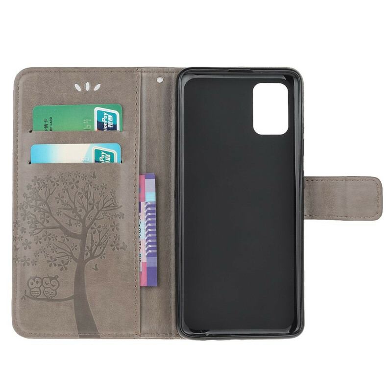 Capa De Couro Para Samsung Galaxy A51 De Cordão Tanga E Corujas