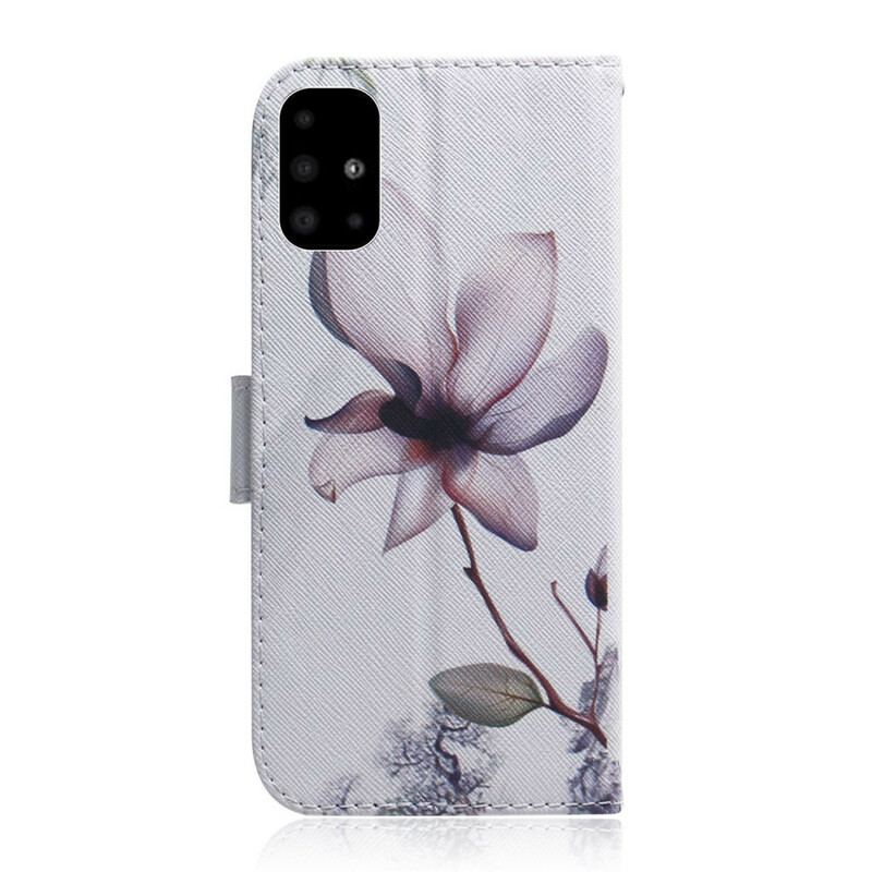 Capa De Couro Para Samsung Galaxy A51 Flor Rosa Empoeirado