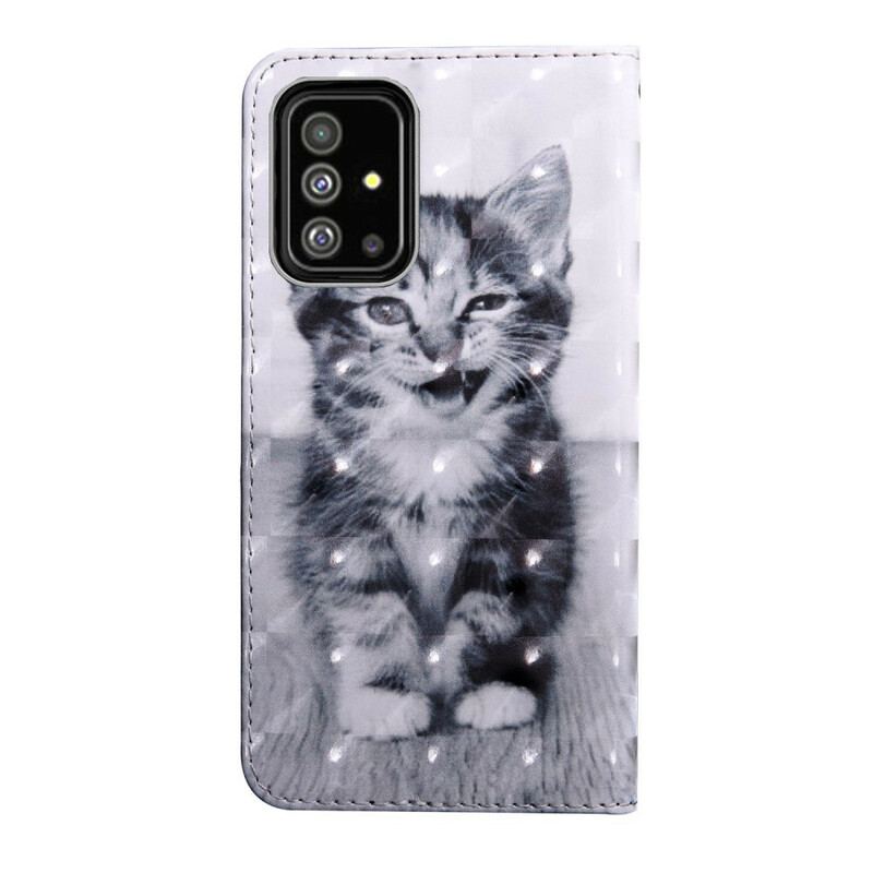 Capa De Couro Para Samsung Galaxy A51 Gato Preto E Branco