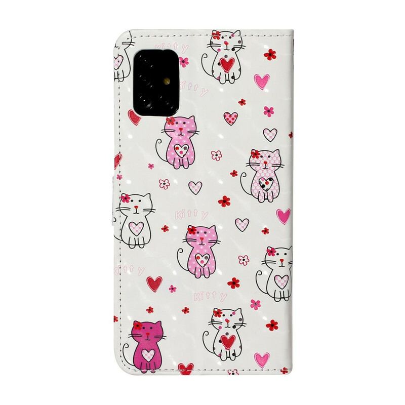 Capa De Couro Para Samsung Galaxy A51 Gatos Light Spot