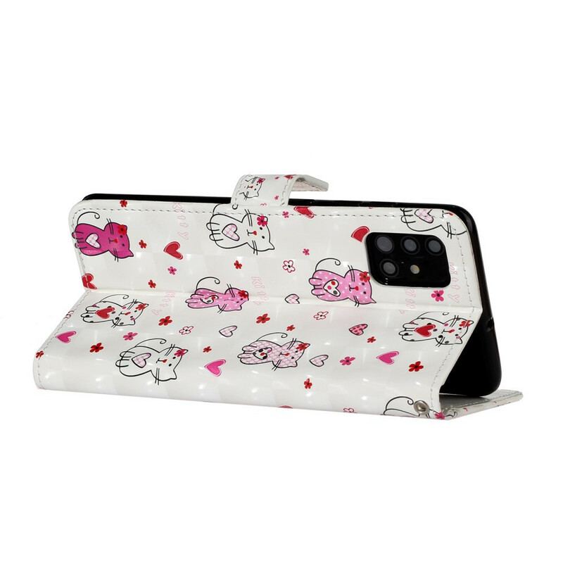 Capa De Couro Para Samsung Galaxy A51 Gatos Light Spot