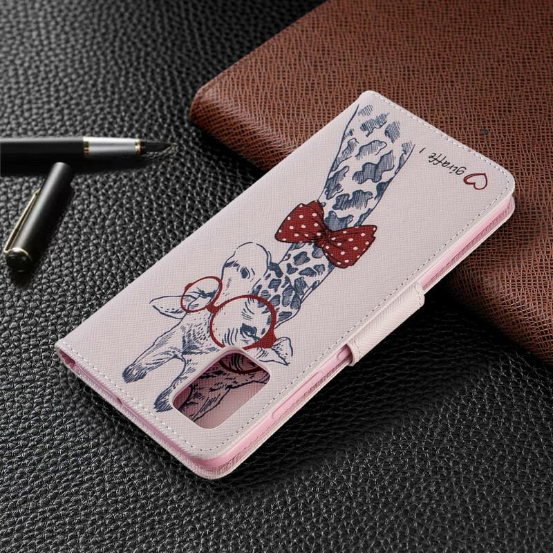 Capa De Couro Para Samsung Galaxy A51 Girafa Inteligente