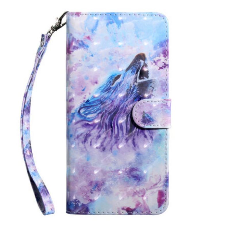 Capa Em Pele Para Samsung Galaxy A51 Aquarela Lobo