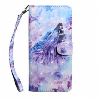 Capa Em Pele Para Samsung Galaxy A51 Aquarela Lobo