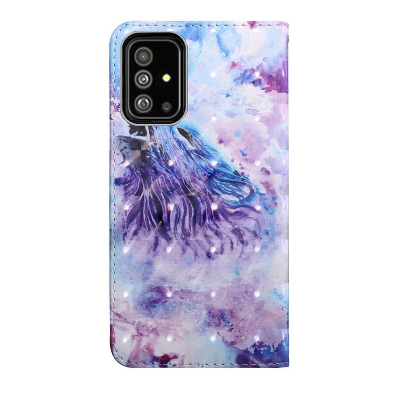 Capa Em Pele Para Samsung Galaxy A51 Aquarela Lobo