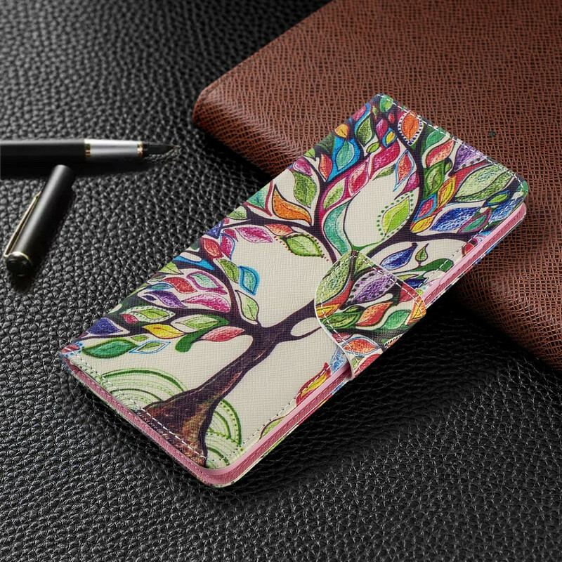 Capa Em Pele Para Samsung Galaxy A51 Árvore Colorida