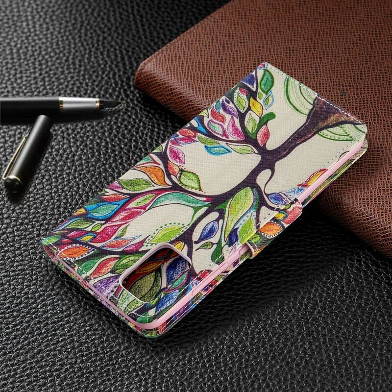 Capa Em Pele Para Samsung Galaxy A51 Árvore Colorida