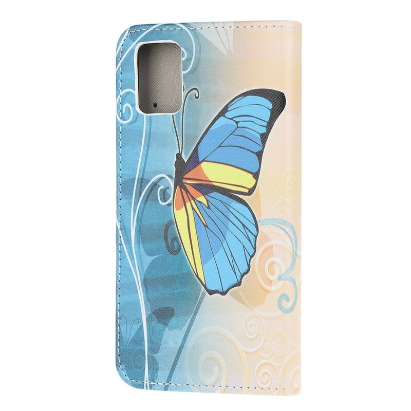 Capa Em Pele Para Samsung Galaxy A51 Borboleta Azul E Amarela