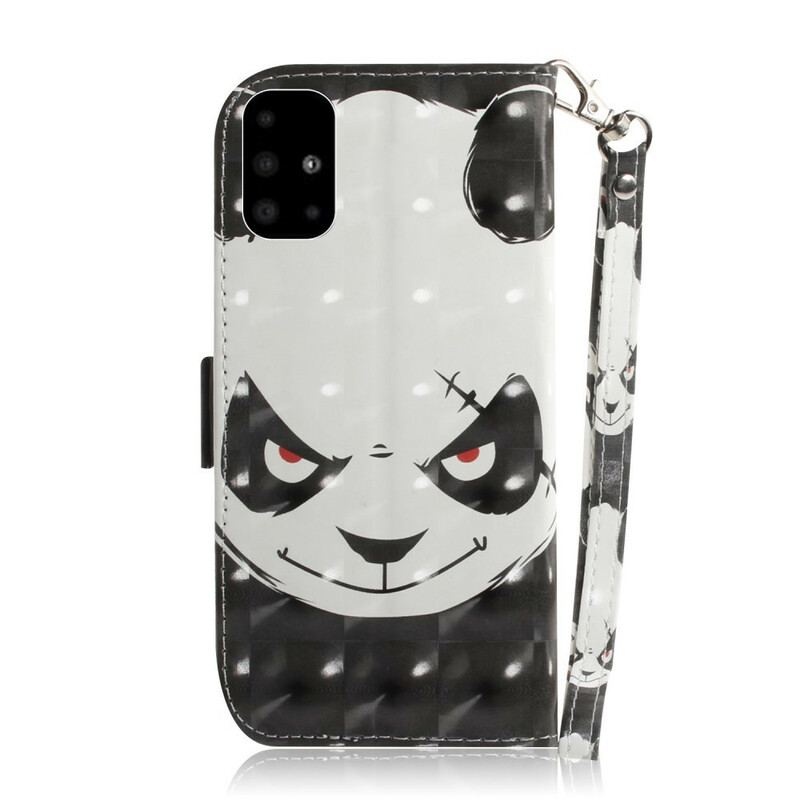 Capa Em Pele Para Samsung Galaxy A51 De Cordão Panda Irritado Com Cordão