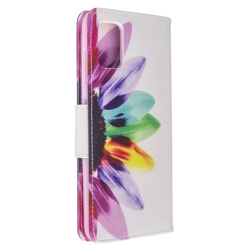 Capa Em Pele Para Samsung Galaxy A51 Flor Aquarela