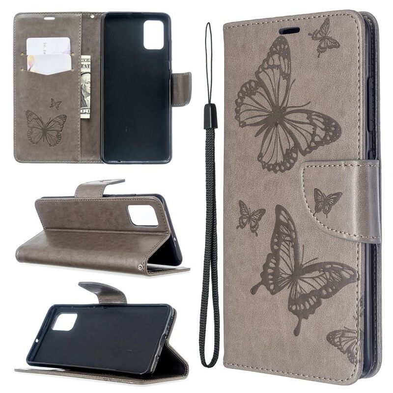 Capa Flip Para Samsung Galaxy A51 Borboletas Voando Com Cordão