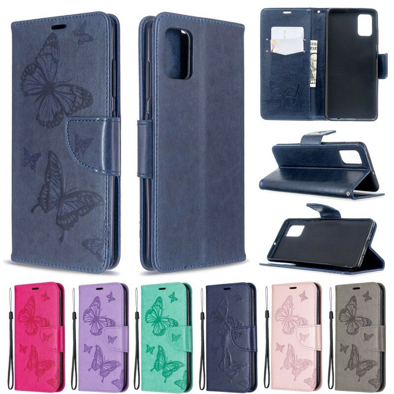 Capa Flip Para Samsung Galaxy A51 Borboletas Voando Com Cordão