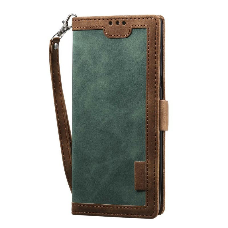 Capa Flip Para Samsung Galaxy A51 Contornos Reforçados Com Couro Sintético Em Dois Tons