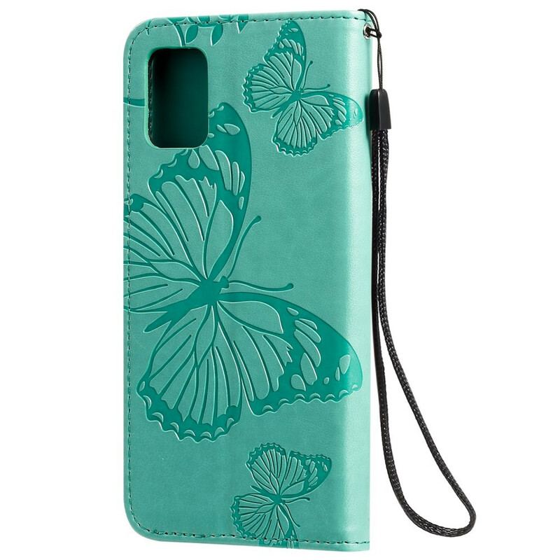 Capa Flip Para Samsung Galaxy A51 De Cordão Borboletas Gigantes