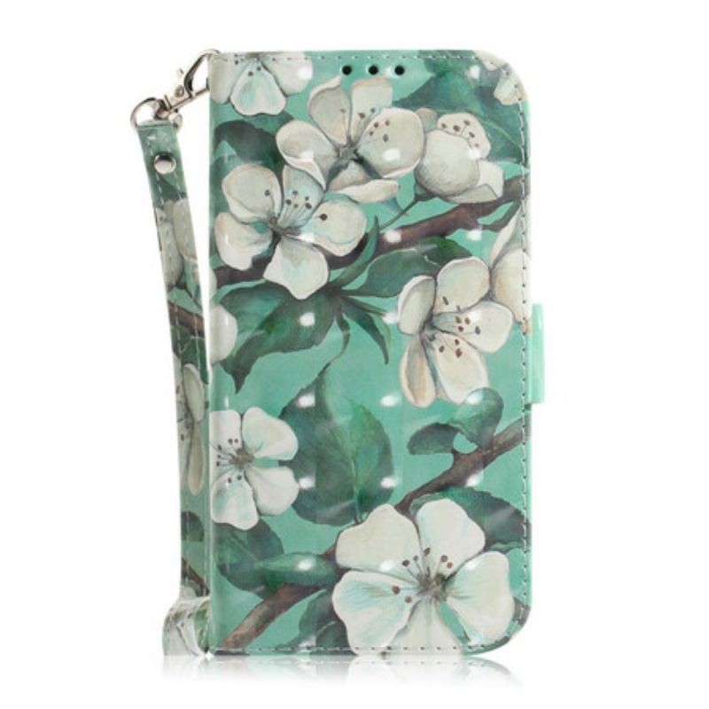 Capa Flip Para Samsung Galaxy A51 De Cordão Ramo Florido Com Alça