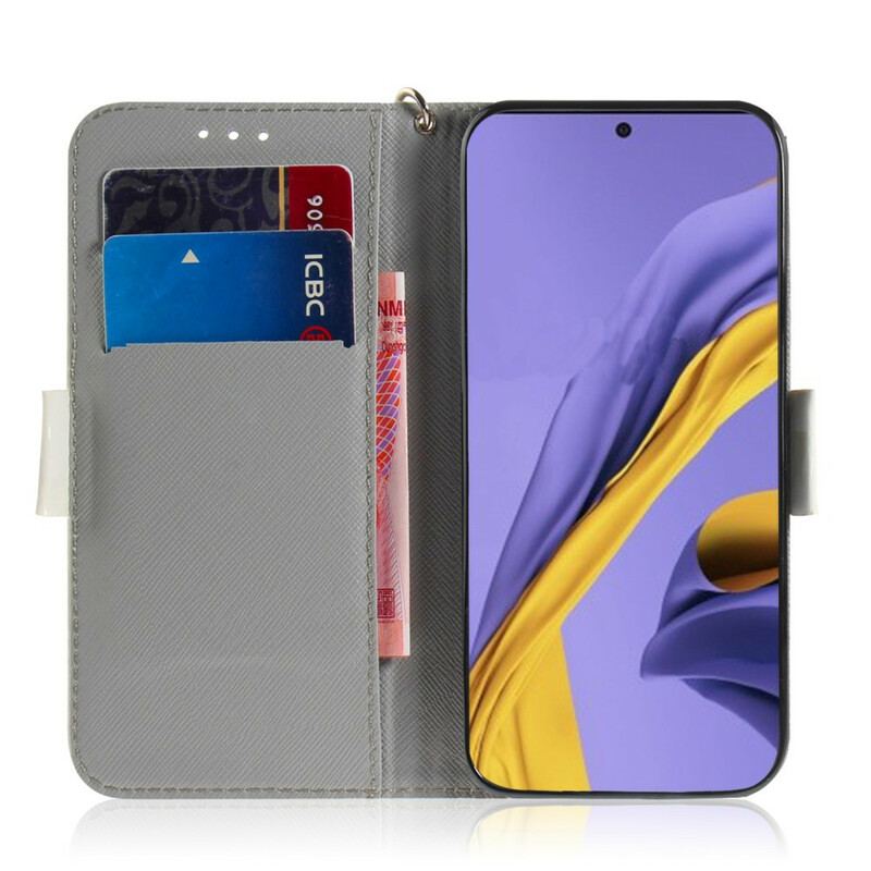 Capa Flip Para Samsung Galaxy A51 De Cordão Ramo Florido Com Alça