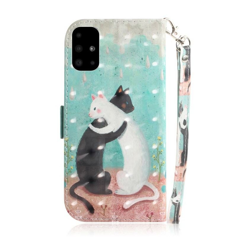 Capa Flip Para Samsung Galaxy A51 De Cordão Strappy Cat Friends