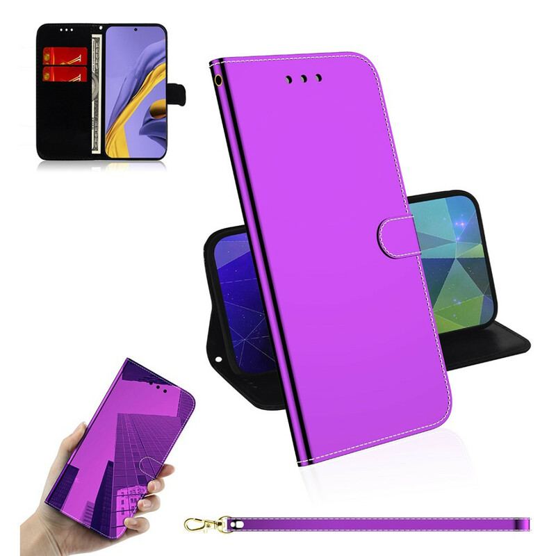 Capa Flip Para Samsung Galaxy A51 Capa De Espelho De Couro Sintético