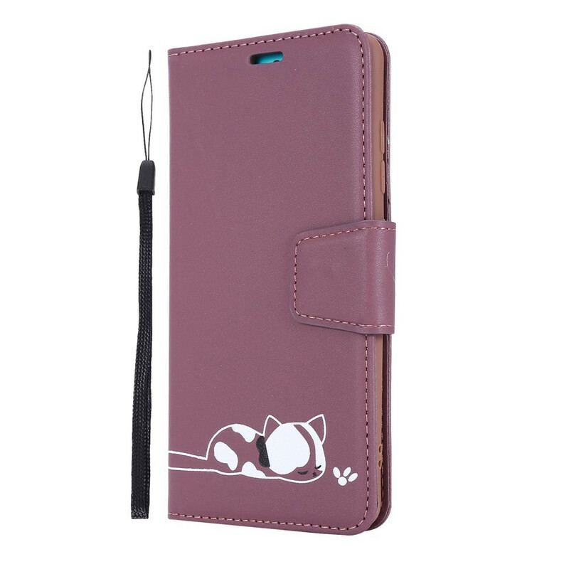 Capa Flip Para Samsung Galaxy A51 Gato Dormindo