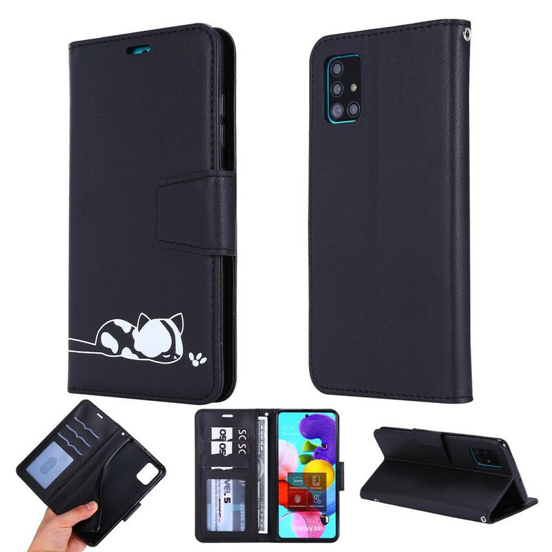 Capa Flip Para Samsung Galaxy A51 Gato Dormindo