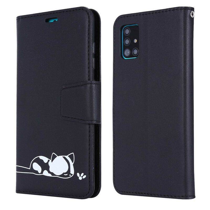 Capa Flip Para Samsung Galaxy A51 Gato Dormindo