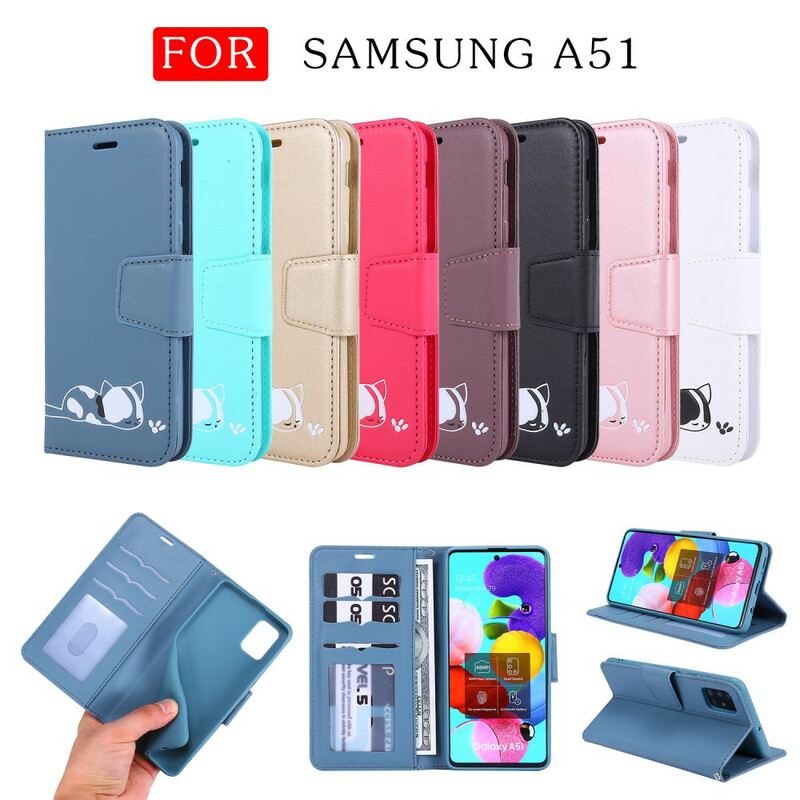 Capa Flip Para Samsung Galaxy A51 Gato Dormindo