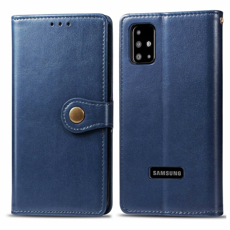 Capa Folio Para Samsung Galaxy A51 Couro Falso E Fecho Vintage