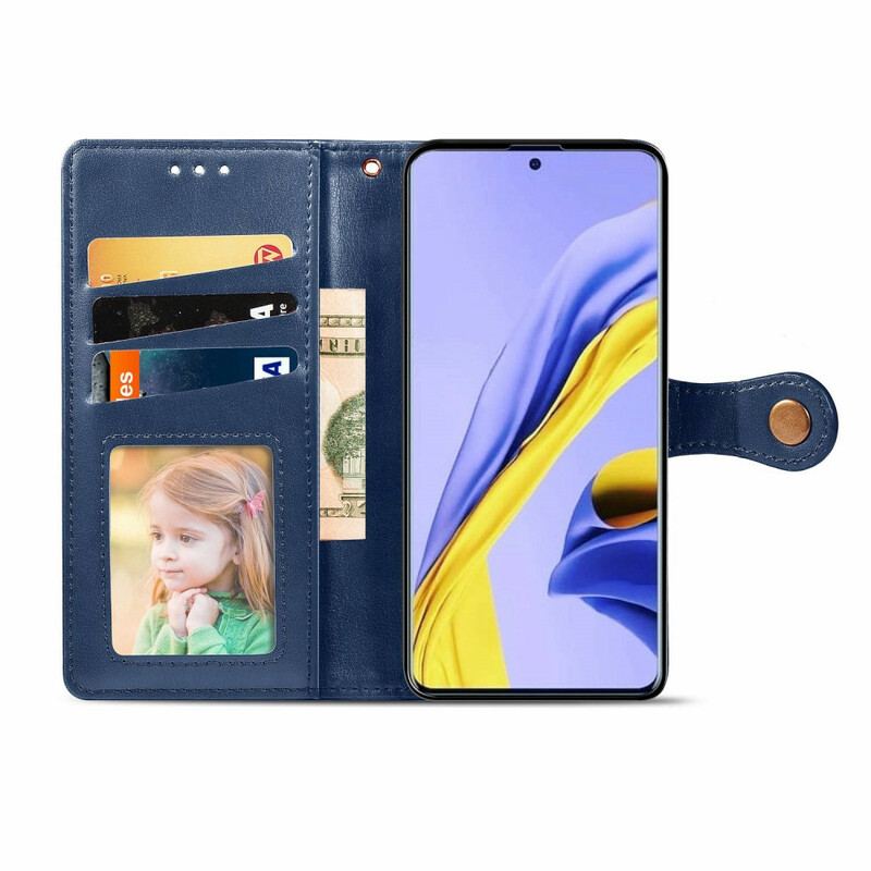 Capa Folio Para Samsung Galaxy A51 Couro Falso E Fecho Vintage