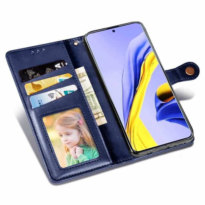 Capa Folio Para Samsung Galaxy A51 Couro Falso E Fecho Vintage