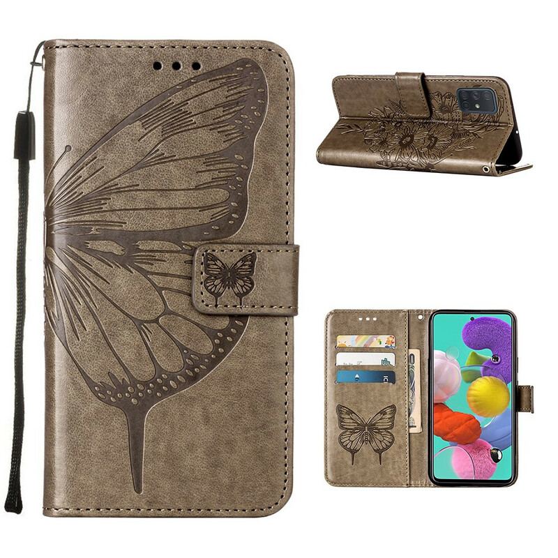 Capa Folio Para Samsung Galaxy A51 Design De Borboleta Com Cordão