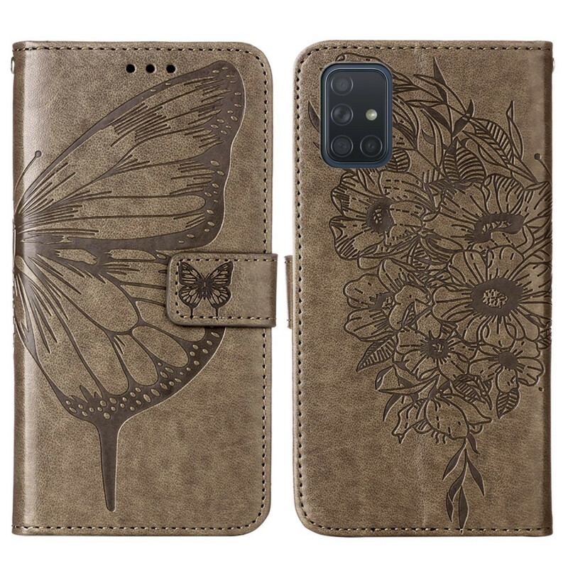 Capa Folio Para Samsung Galaxy A51 Design De Borboleta Com Cordão