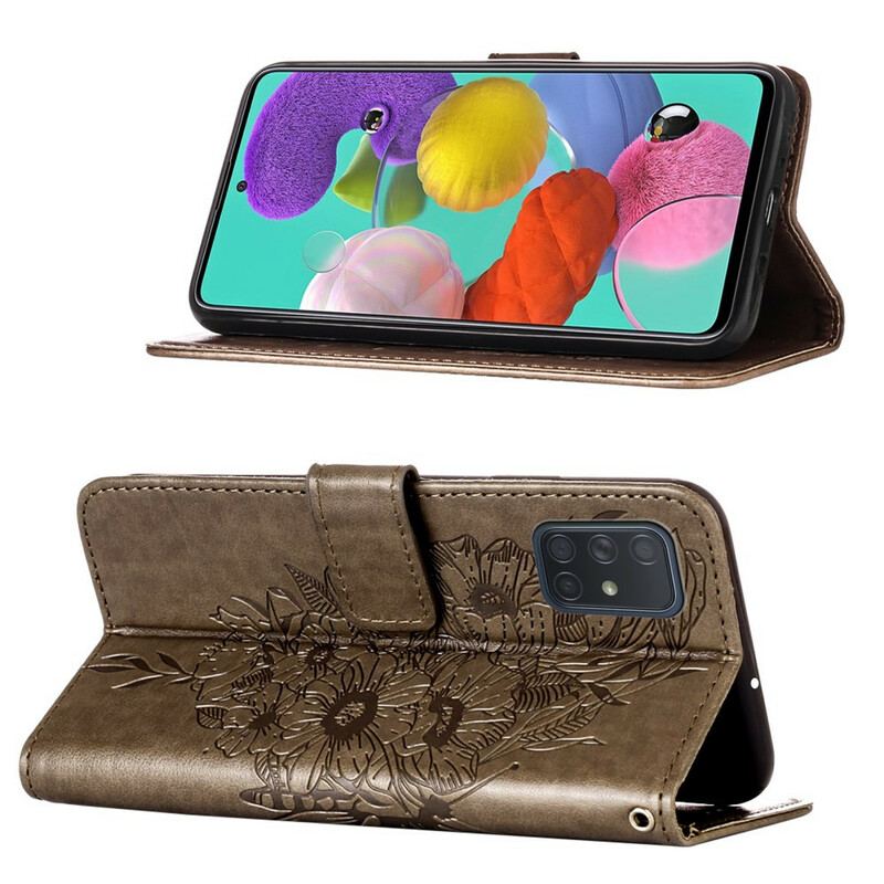 Capa Folio Para Samsung Galaxy A51 Design De Borboleta Com Cordão