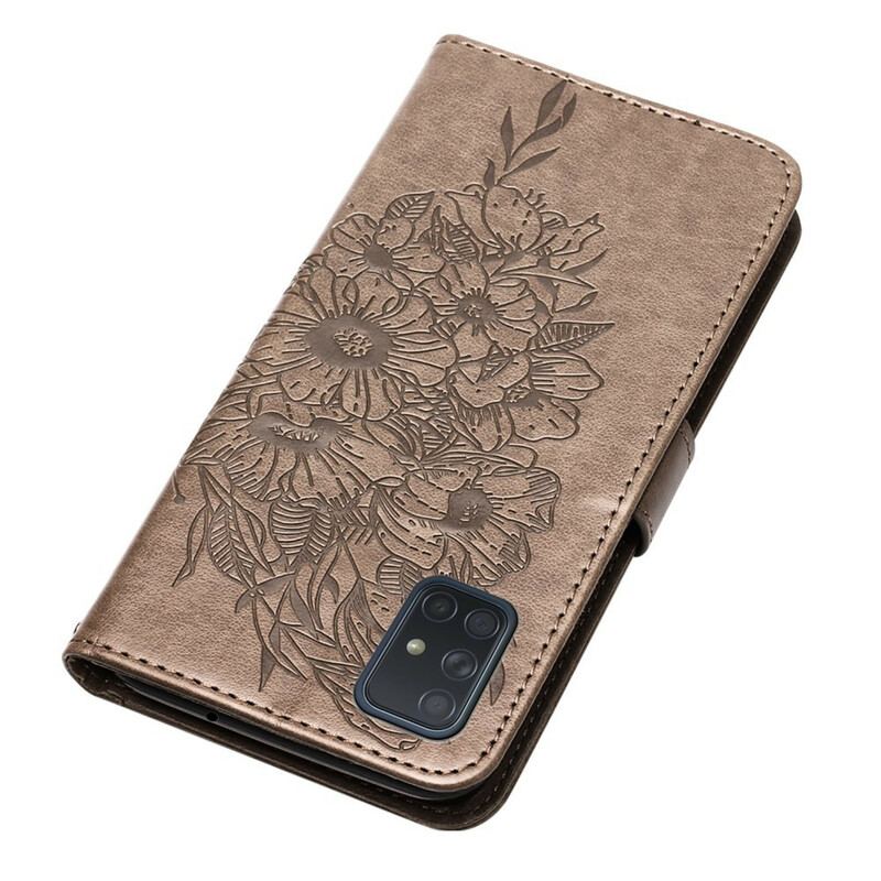 Capa Folio Para Samsung Galaxy A51 Design De Borboleta Com Cordão